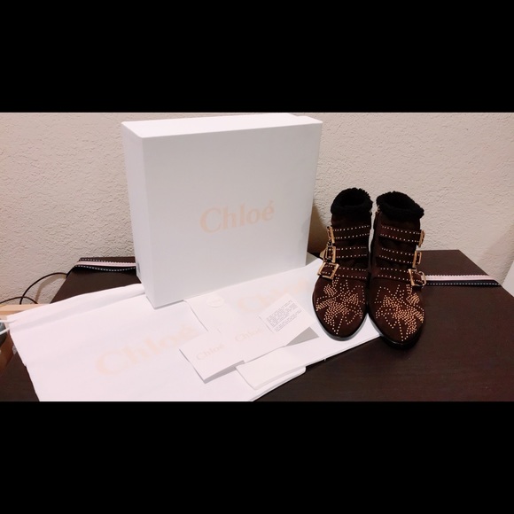 Chloe Susanna shearling studded suede ankle boots - Picture 2 of 8